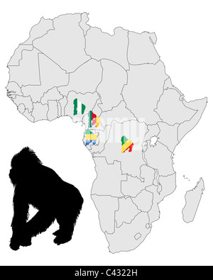 L'aire de répartition des gorilles en Afrique Banque D'Images