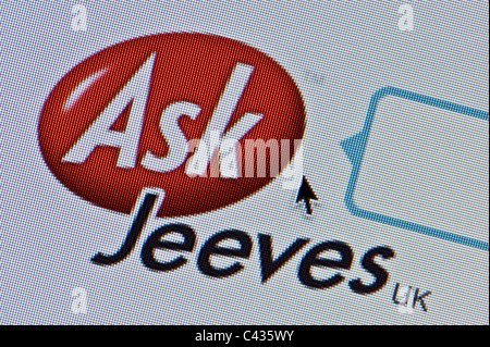 De près de l'Ask Jeeves logo tel que vu sur son site web. (Usage éditorial uniquement : -Print, télévision, e-book et le comité éditorial du site). Banque D'Images