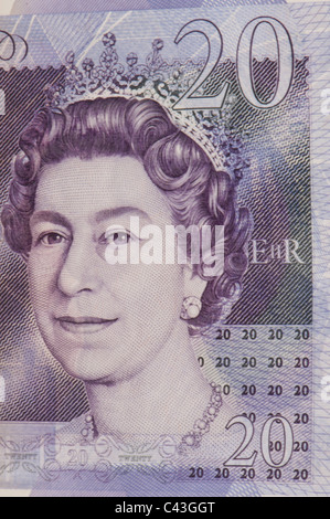De 20 livres au Royaume-Uni note montrant la reine Elizabeth II Banque D'Images