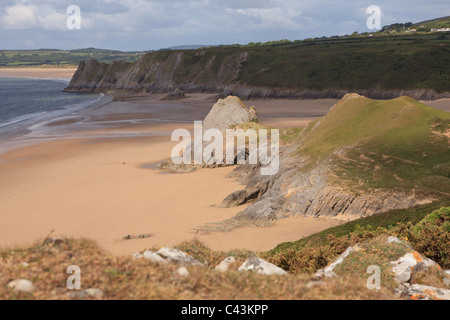 Trois falaises Bay, Gower, ville et comté de Swansea, Pays de Galles, Royaume-Uni Banque D'Images