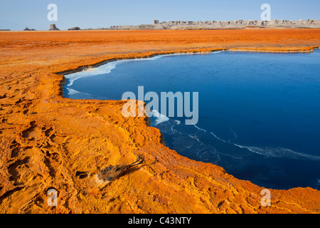 Dallol-Black Lake, l'Afrique, l'Éthiopie, région Afar, Danakil, Afgar, désert, lac, lac acide, les dépôts de sel, minéraux, couleurs, f Banque D'Images