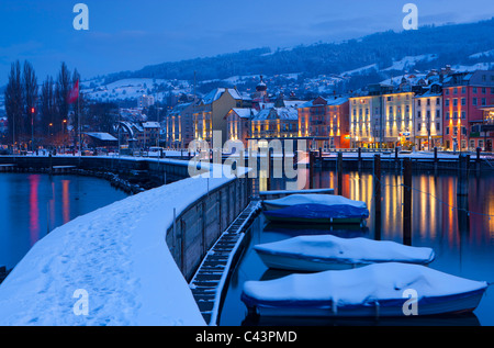 Rorschach, Suisse, dans le canton de Saint-Gall, lac, Lac de Constance, port, port, port mole, bateaux, de réflexion, de maisons, d'accueil Banque D'Images