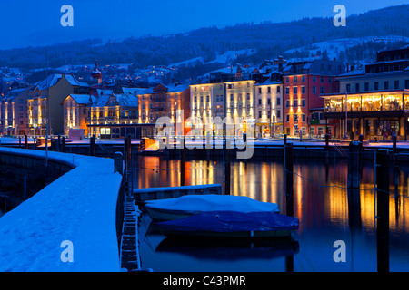 Rorschach, Suisse, dans le canton de Saint-Gall, lac, Lac de Constance, port, port, port mole, bateaux, de réflexion, de maisons, d'accueil Banque D'Images