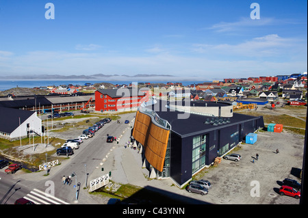 Le Groenland, l'Europe, côte ouest, Nuuk, capitale, lieu, espace, ville, ville, habitant, résident, statue, bâtiment, construction, ci Banque D'Images