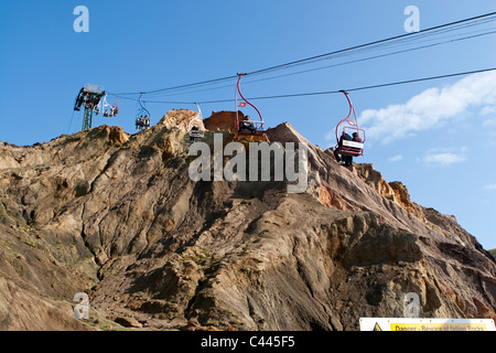 Président d'ascenseur dans les aiguilles Park, de l'Alun Bay, île de Wight, Angleterre, Royaume-Uni. Banque D'Images