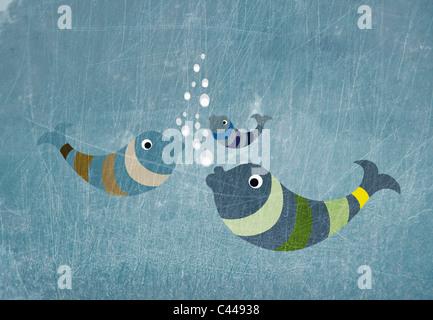 Trois poissons dans l'eau Banque D'Images