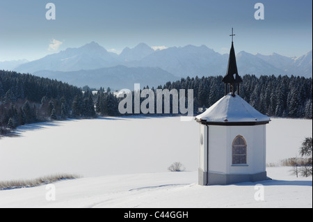 Chapelle de l'hiver à proximité des Alpes et de la ville fussen en Bavière, Allemagne Banque D'Images