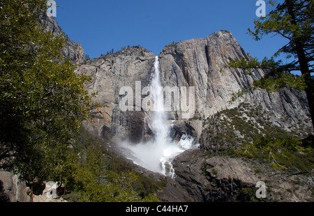 Upper Yosemite Falls circulant dans Yosemite National Park au printemps. Les chutes sont les plus élevés en Amérique du Nord. Banque D'Images