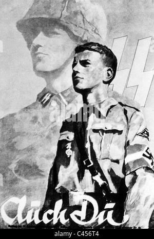 Affiche publicitaire de la Waffen-SS(Forces -SS) pour la jeunesse d'Hitler Banque D'Images