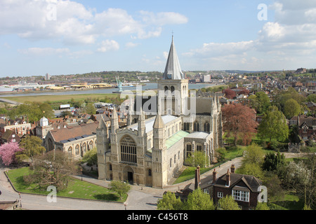 Vue depuis la Cathédrale de Rochester, Château Banque D'Images