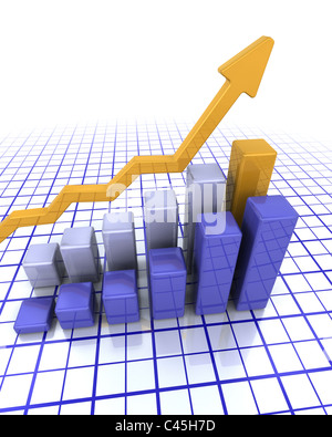 3D render d'un diagramme à barres montrant la hausse des bénéfices Banque D'Images