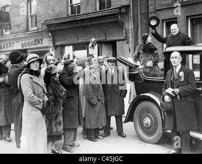 Winston Churchill au cours d'un voyage de campagne, 1935 Banque D'Images