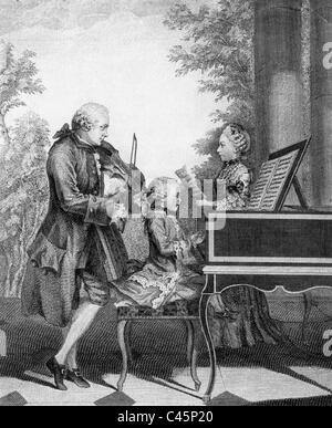 Wolfgang Amadeus Mozart, Leopold Mozart et Maria Mozart lorsque vous écoutez de la musique, 1764 Banque D'Images