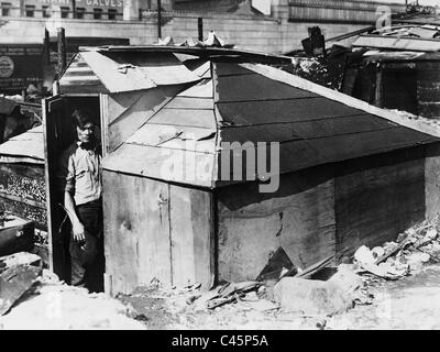 Cabane en bois dans un bidonville de New York au cours de la Grande Dépression, 1931 Banque D'Images