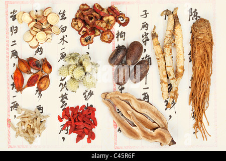 Collection de formule de médecine chinoise - les caractères chinois sont des noms pour les herbes dans la formule Banque D'Images