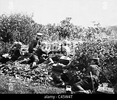 Soldats allemands avec une mitrailleuse, 1910 Banque D'Images