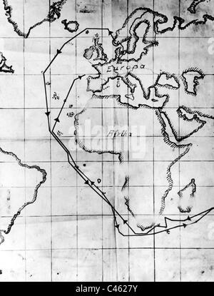 Itinéraire de voyage du sous-marin allemand U-180 pendant la Deuxième Guerre mondiale Banque D'Images