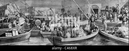 Les Européens fuyant au cours d'une révolte militaire à Alexandrie, 1881 Banque D'Images
