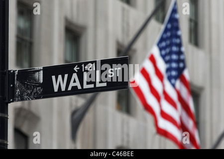 La région de Wall Street à New York City's financial district abrite la Bourse de New York. Banque D'Images