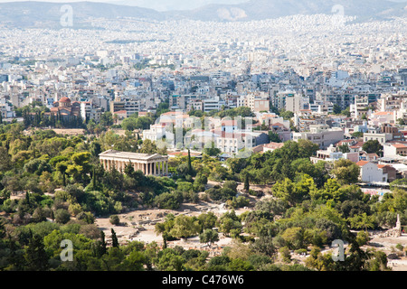 L'ancienne agora vu de l'Acropole, Athènes, Grèce Banque D'Images
