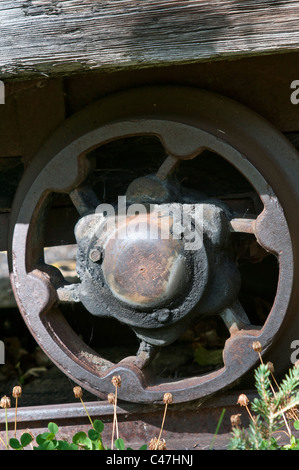 Volant d'une voiture de charbon dans la région de Lower Bankhead près de Banff, en Alberta dans l'ouest du Canada. Banque D'Images