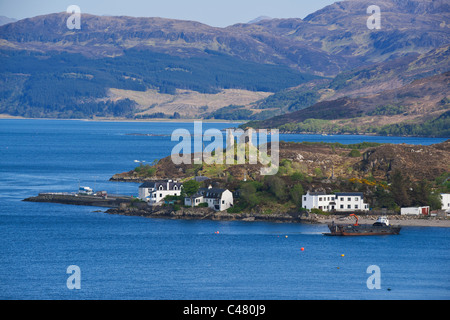 Kyleakin, Château, à partir de la ruée vers, Skye Bridge, Loch Alsh, région des Highlands, Ecosse Banque D'Images