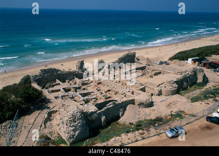 Vue aérienne des ruines de Ashdod-Yam dans la plaine côtière Banque D'Images