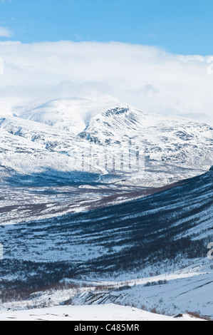 Blick vom Tal Unna Reaiddavaggi Vistasvaggi Vistasdalen ins Tal, Kebnekaisegebiet, Norrbotten, Laponie, Schweden Banque D'Images