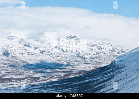 Blick vom Tal Unna Reaiddavaggi Vistasvaggi Vistasdalen ins Tal, Kebnekaisegebiet, Norrbotten, Laponie, Schweden Banque D'Images