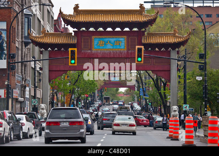 Chinese gate dans le quartier chinois, Montréal, Canada Banque D'Images