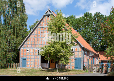 Maison à colombages dans la Loge, Wendland, Basse-Saxe, Allemagne Banque D'Images