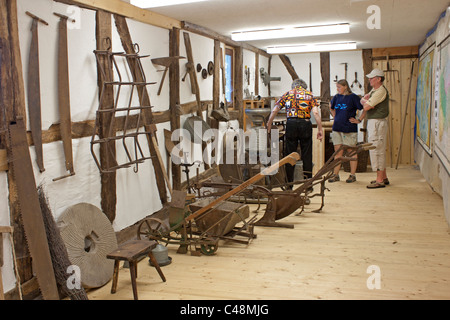 L'intérieur d'un ancien atelier d'une maison à pans de loge, Wendland, Basse-Saxe, Allemagne Banque D'Images