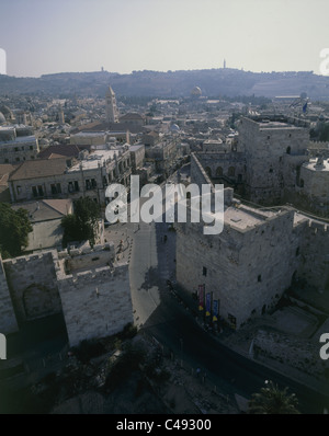 Photographie aérienne de la tour de David et de la porte de Jaffa, dans la vieille ville de Jérusalem Banque D'Images