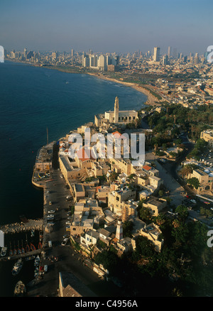 Photographie aérienne de la vieille ville de Jaffa et Tel Aviv's littoral Banque D'Images