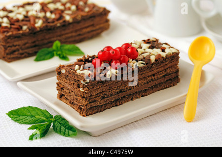 Tarte aux trois chocolats. Recette disponible. Banque D'Images