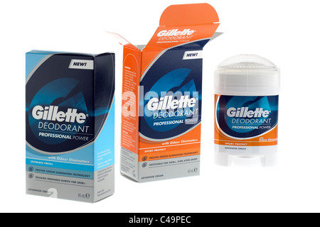 Deux 45 ml déodorant underarm Gillette en boîte de nouveaux distributeurs de crème fraîche ultime et Sport Banque D'Images