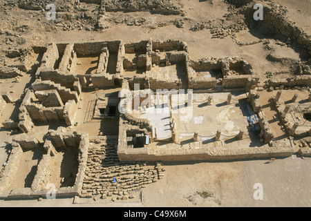 Photographie aérienne du ruines de Mamshit dans le désert du Néguev Banque D'Images