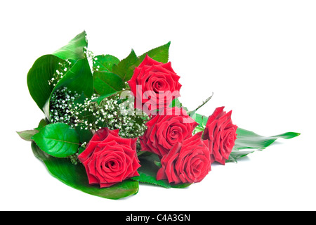 Bouquet de roses rouges isolé sur fond blanc. Banque D'Images