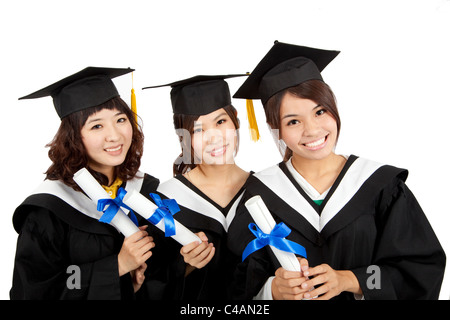 Trois filles de leur diplôme d'Asie Banque D'Images