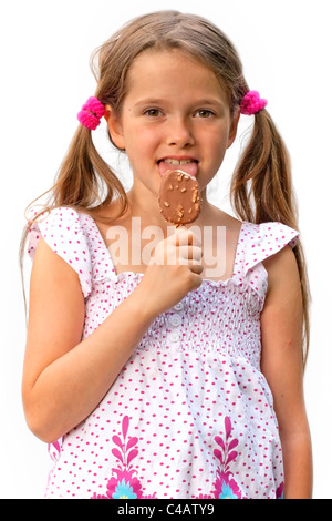 7 ans, fille de la crème glacée Banque D'Images