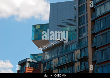 La justice civile au cours de la construction du Centre Leftbank Apartments, Spinningfields, Manchester, Angleterre, Royaume-Uni. Banque D'Images