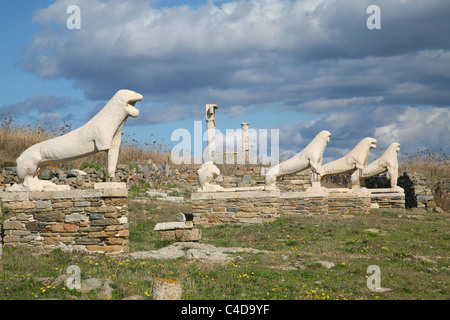 Terrasse des Lions sur l'île grecque de Délos. Banque D'Images