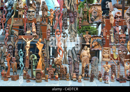 Sculptures en bois sur l'écran du vieux marché de Wroclaw Banque D'Images