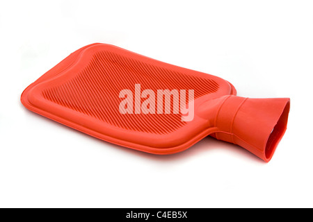 Red hot water bottle isolated on white Banque D'Images