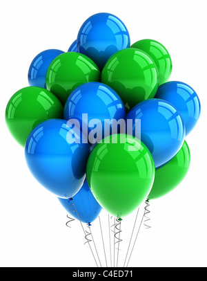 Un bouquet de ballons parti vert et bleu Banque D'Images