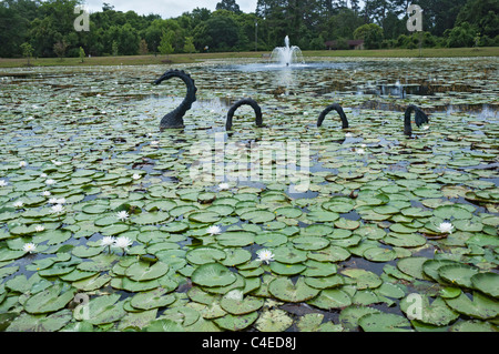 Serpent ou dragon aqueux dans le lac au parc de sculpture à Carrabelle le long de la côte du golfe de la Floride Banque D'Images