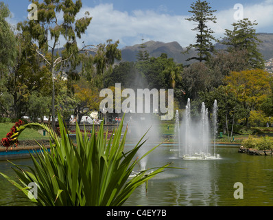 Fontaines et lac à Santa Catarina parc public jardin et Jardins municipaux Funchal Madère Portugal Europe Banque D'Images