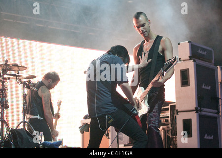 Les membres du groupe placebo sur le concert à Budapest, Hongrie, 2010.09.15 Banque D'Images