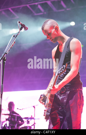 Les membres du groupe placebo sur le concert à Budapest, Hongrie, 2010.09.15 Banque D'Images