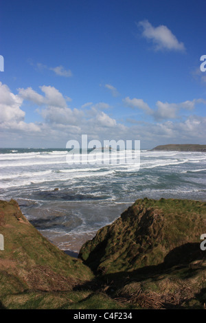 Gwithian Godrevy à marée haute vers Banque D'Images